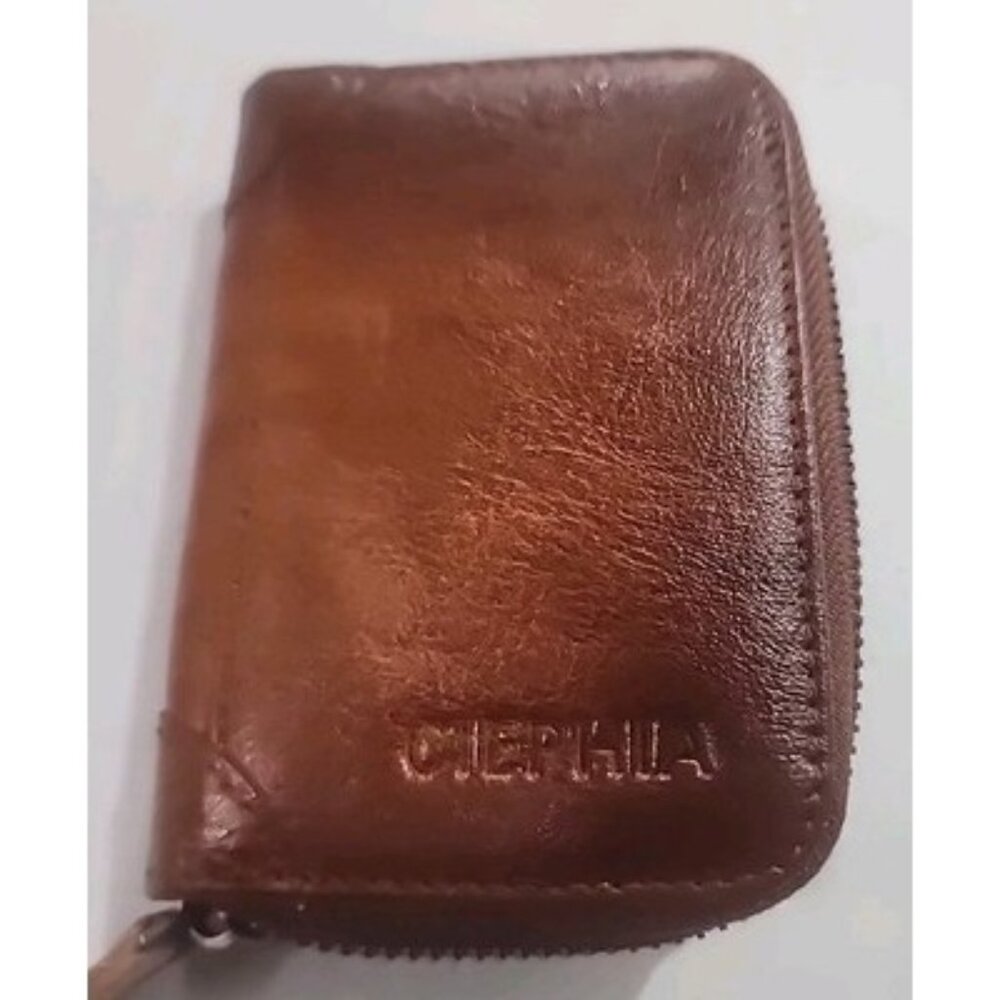 Ciephia Men's 11 Credit Card Compartments  Wallet  Brown Leather with Zipper